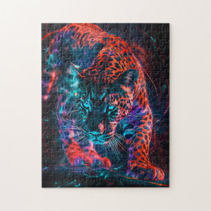 Puzzle Rouge Turquoise Néon Jaguar Violet Lumière