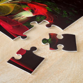 Puzzle Rouge Vert Floral Moderne Art Abstrait Motif #02 (Côté)