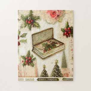Puzzle Rouge Vert Noël Fêtes Rétro Vintage