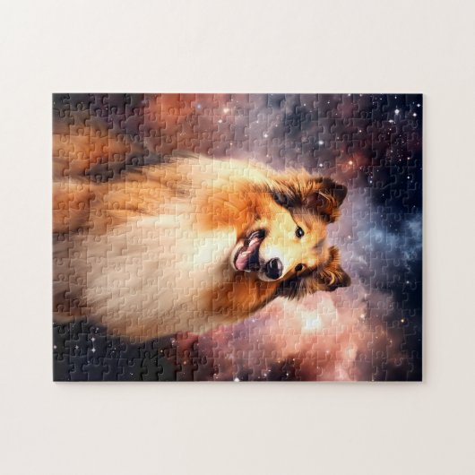 Puzzle Rough Collie avec l'Arrière - plan spatial (Horizontal)