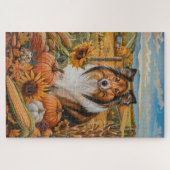 Puzzle Rough Collie Chien Automne Moisson Thankesgiving (Horizontal)