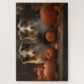 Puzzle Rough Collie chiot Automne Délice Citrouille  (Vertical)