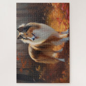 Puzzle Rough Collie dans les feuilles d'automne qui tombe (Vertical)