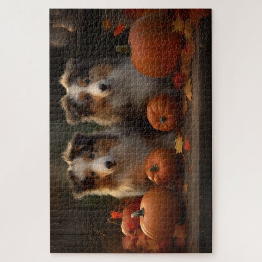 Puzzle Rough Collie Puppy Automne Citrouille de plaisir (Vertical)