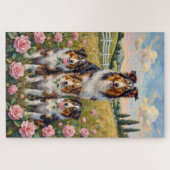 Puzzle Rough Collie Rose Meadow Art (Horizontal)