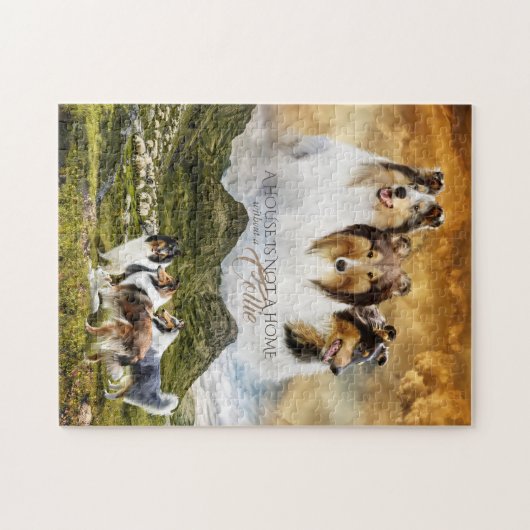 Puzzle Rough Collies Portrait & Sheep Herding + Devis - (Horizontal)