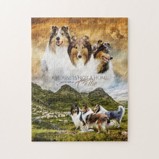 Puzzle Rough Collies Portrait & Sheep Herding + Devis - (Vertical)