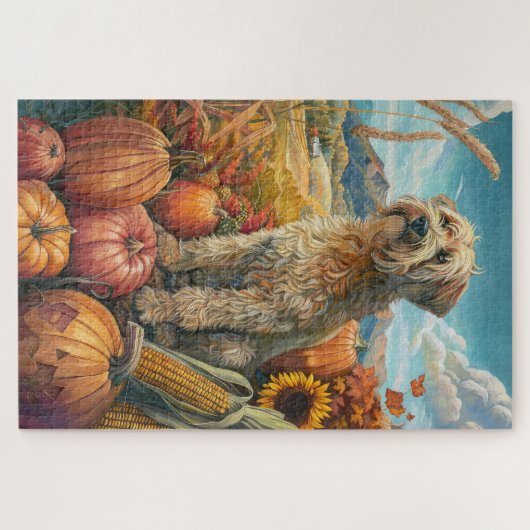 Puzzle Rouler Terrier Chien Automne Moisson Thankgiving (Horizontal)