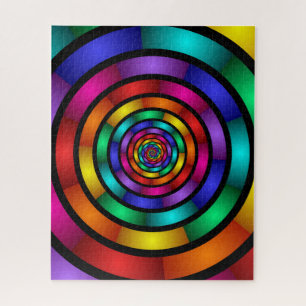 Puzzle Round and Psychedelic Colorful Modern Fractal Art