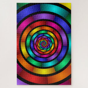 Puzzle Round and Psychedelic Colorful Modern Fractal Art