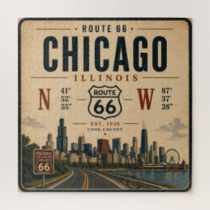 Puzzle Route 66 vintage : œuvre d'art sur la skyline de C