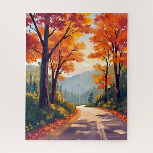 Puzzle Route d'automne | Feuilles de feuillage d'automne (Vertical)