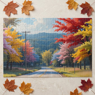 Puzzle Route de Campagne Automnale Pastel Aquarelle