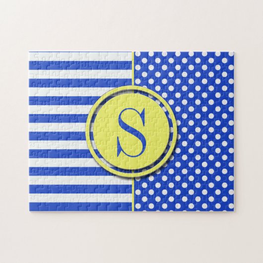 Puzzle Royal Blue Pois et stries-Monogram STaylor (Horizontal)