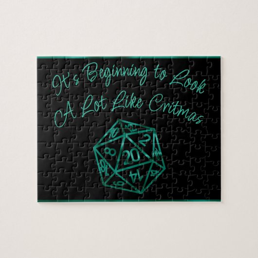 Puzzle RPG Critmas | Blue Retro Tabletop Role Player Dice (Horizontal)