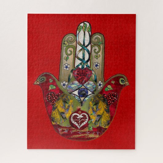 Puzzle Ruby Grenade Cœur Rouge Oiseau Hamsa (Vertical)