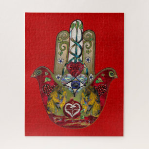 Puzzle Ruby Pomegranate Heart Red Bird Hamsa