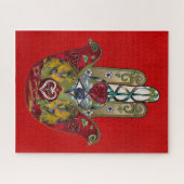 Puzzle Ruby Pomegranate Heart Red Bird Hamsa (Horizontal)