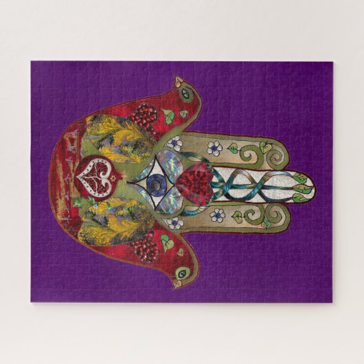 Puzzle Ruby Pomegranate Heart Red Bird Hamsa (Horizontal)