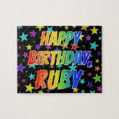 Puzzle "RUBY" Prénom, Amusant "HEUREUX ANNIVERSAIRE" (Horizontal)