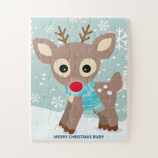 Puzzle Rudolph Red Nez Reindeen Feu de neige Enfants Noël (Vertical)