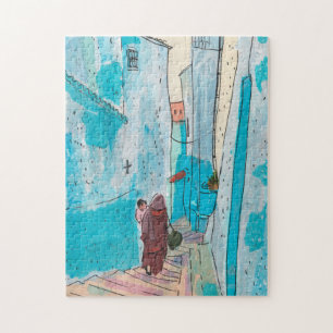 Puzzle Rue de Chefchaouen Maroc Papier Collage Croquis