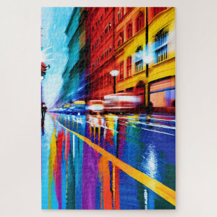 Puzzle Rue de ville rouge et bleu rétro