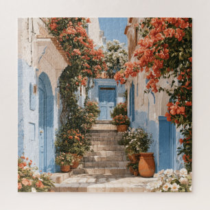 Puzzle Ruelle méditerranéenne ensoleillée avec portes ble