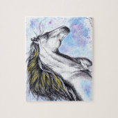 Puzzle Running horse Watercolor and Ink Equine art (Vertical)