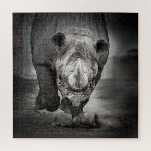 Puzzle Running Rhinoceros : Wild Animal Portrait.