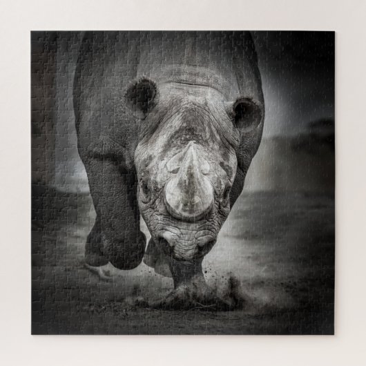 Puzzle Running Rhinoceros : Wild Animal Portrait. (Vertical)