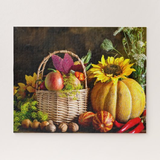 Puzzle Rustic Autumn Harvest Flowers Pumpkin (Horizontal)