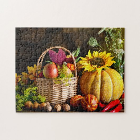 Puzzle Rustic Autumn Harvest Flowers Pumpkin (Horizontal)