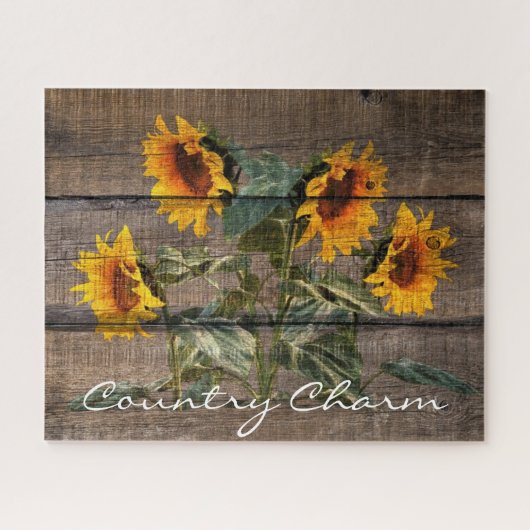 Puzzle Rustic Barn Wood Sunflower (Horizontal)