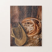 Puzzle Rustic Cowboy Hat Rope Hay Photo (Vertical)