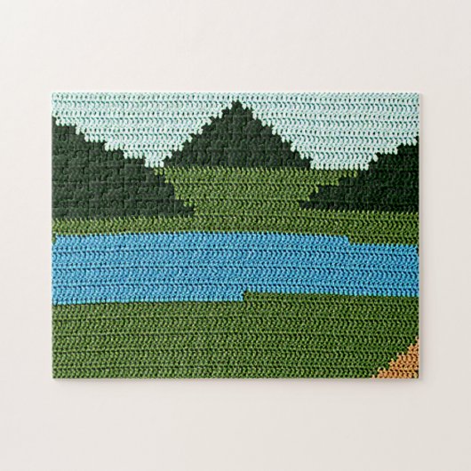Puzzle Rustic Lake Hills Green Designer Crochet Imprimer (Horizontal)
