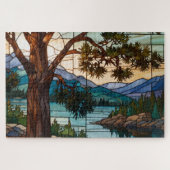 Puzzle Rustic mountain range landscape stain glass  (Horizontal)