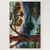 Puzzle Rustic mountain range landscape stain glass  (Vertical)