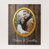 Puzzle Rustic Simple Wood Golden Frame Ajouter Mariage ph (Vertical)