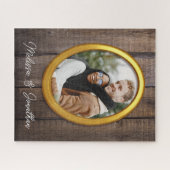 Puzzle Rustic Simple Wood Golden Frame Ajouter Mariage ph (Horizontal)