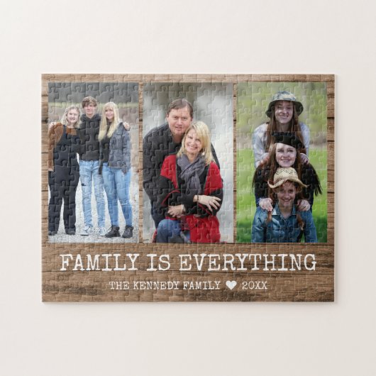 Puzzle Rustic Wood 3 Photo Collage Nom de famille Citatio (Horizontal)