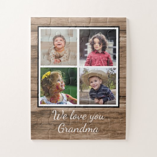 Puzzle Rustic Wood 4 Photo Collage Grand-mère (Vertical)