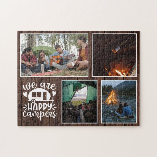 Puzzle Rustic Wood Camping 4 Photo Collage Keepsaké (Horizontal)