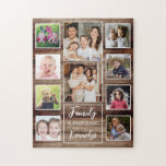 Puzzle Rustic Wood Family Citation Nom 10 Photo Collage<br><div class="desc">Unique Photo collage puzzle à personnaliser avec 10 photos et nom de famille. La famille est tout ce qu'une citation fait de ceci un cadeau de conservation pour la famille.</div>