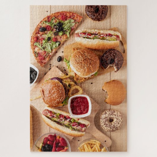 Puzzle Rustique Burger Hot dog Pizza French Fries Donut (Vertical)