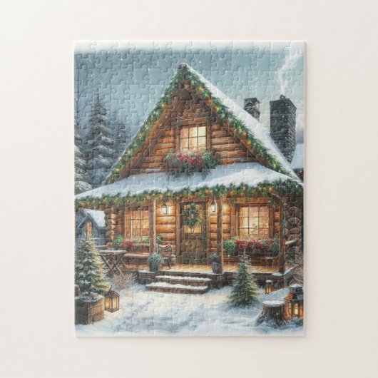 Puzzle Rustique hiver/Noël cabine enneigé (Vertical)