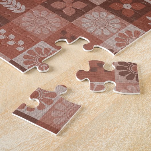 Puzzle Rustique Orange Brown Burlap Fleurs Feuilles Puzzl (Côté)