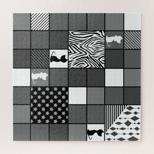 Puzzle Rustique, Populaire, Noir et blanc, Patchwork, Sim (Horizontal)