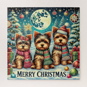 Puzzle Rustique Vintage Noël Terrier Yorkshire Chien