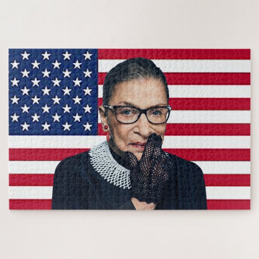 Puzzle Ruth Bader Ginsburg avec drapeau américain (Horizontal)
